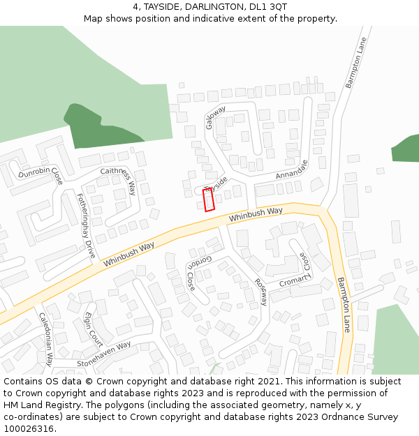 4, TAYSIDE, DARLINGTON, DL1 3QT: Location map and indicative extent of plot