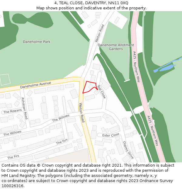 4, TEAL CLOSE, DAVENTRY, NN11 0XQ: Location map and indicative extent of plot