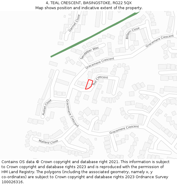 4, TEAL CRESCENT, BASINGSTOKE, RG22 5QX: Location map and indicative extent of plot