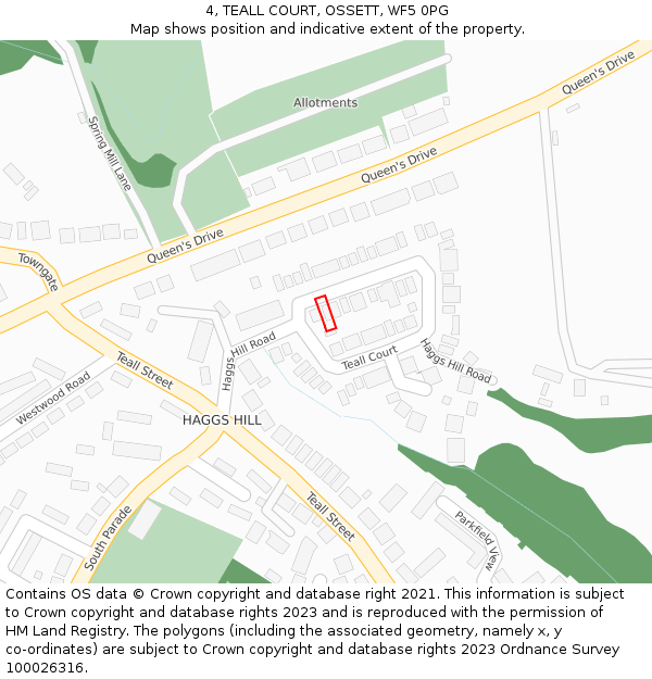 4, TEALL COURT, OSSETT, WF5 0PG: Location map and indicative extent of plot