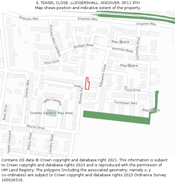 4, TEASEL CLOSE, LUDGERSHALL, ANDOVER, SP11 9TH: Location map and indicative extent of plot