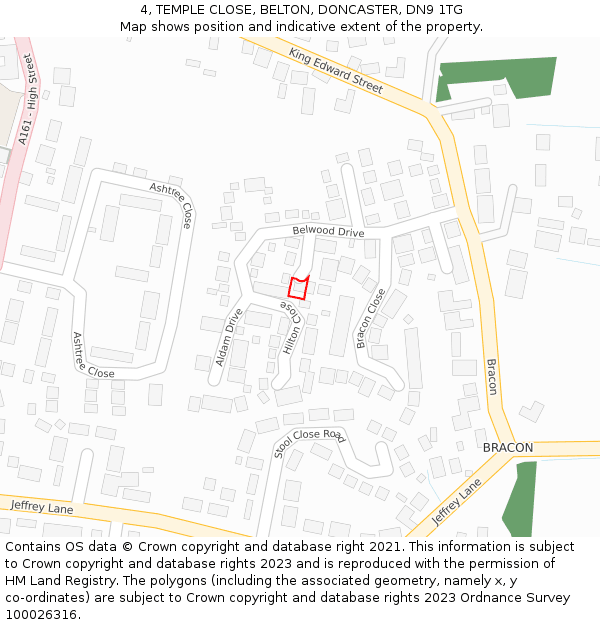 4, TEMPLE CLOSE, BELTON, DONCASTER, DN9 1TG: Location map and indicative extent of plot