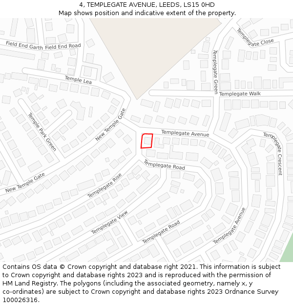 4, TEMPLEGATE AVENUE, LEEDS, LS15 0HD: Location map and indicative extent of plot