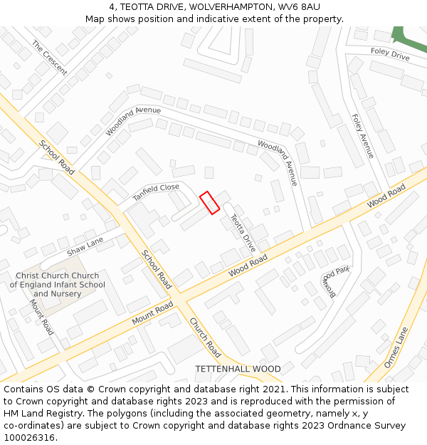 4, TEOTTA DRIVE, WOLVERHAMPTON, WV6 8AU: Location map and indicative extent of plot