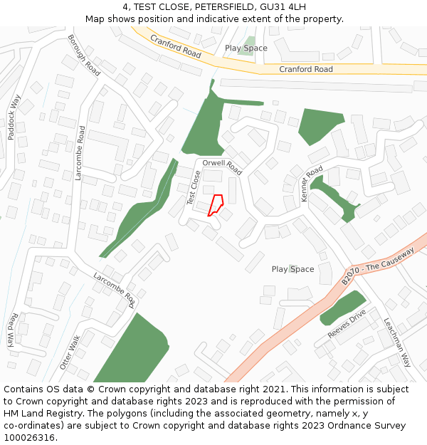 4, TEST CLOSE, PETERSFIELD, GU31 4LH: Location map and indicative extent of plot