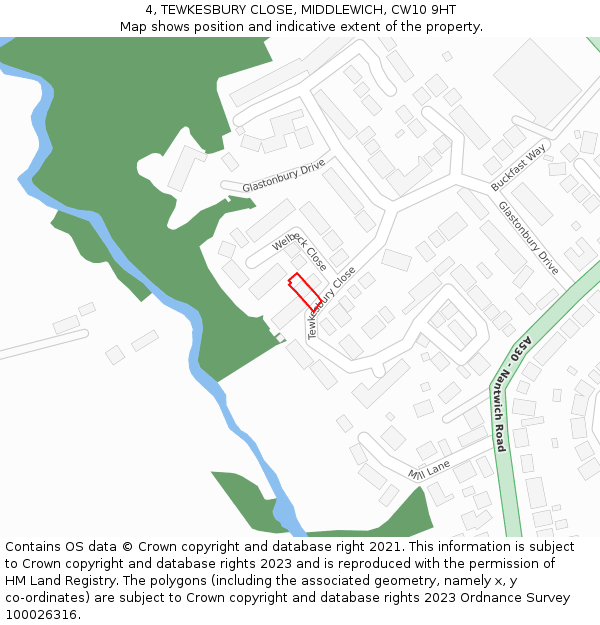 4, TEWKESBURY CLOSE, MIDDLEWICH, CW10 9HT: Location map and indicative extent of plot