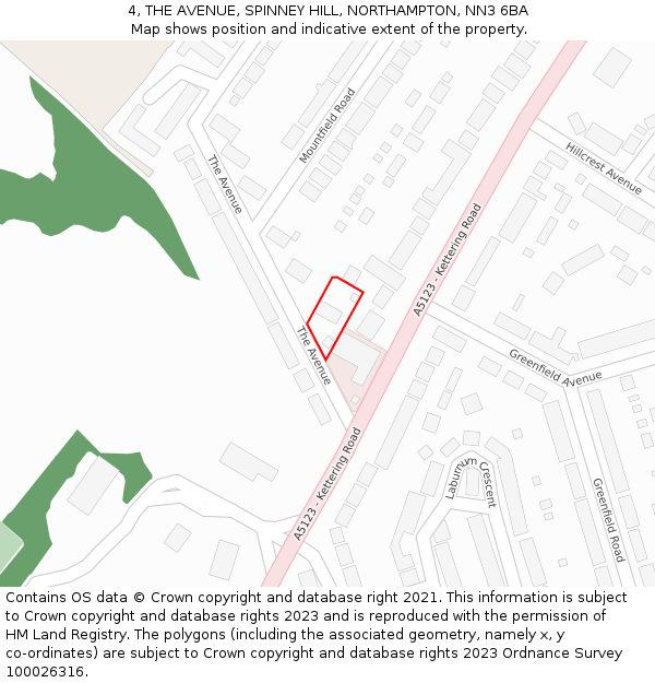 4, THE AVENUE, SPINNEY HILL, NORTHAMPTON, NN3 6BA: Location map and indicative extent of plot