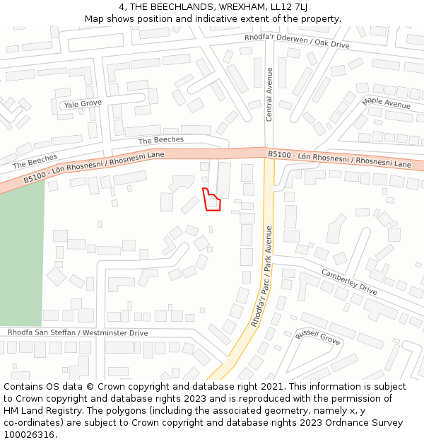 4, THE BEECHLANDS, WREXHAM, LL12 7LJ: Location map and indicative extent of plot