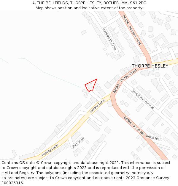 4, THE BELLFIELDS, THORPE HESLEY, ROTHERHAM, S61 2PG: Location map and indicative extent of plot