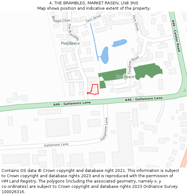 4, THE BRAMBLES, MARKET RASEN, LN8 3NS: Location map and indicative extent of plot
