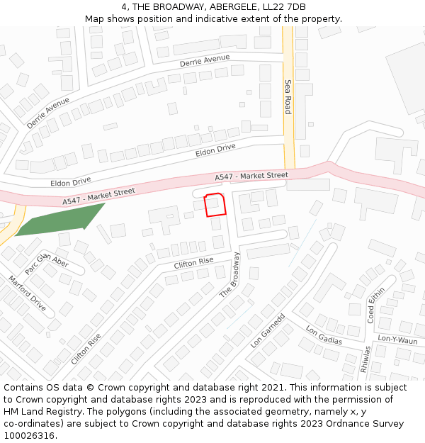 4, THE BROADWAY, ABERGELE, LL22 7DB: Location map and indicative extent of plot