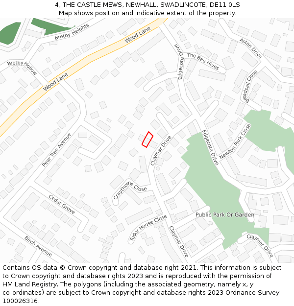 4, THE CASTLE MEWS, NEWHALL, SWADLINCOTE, DE11 0LS: Location map and indicative extent of plot