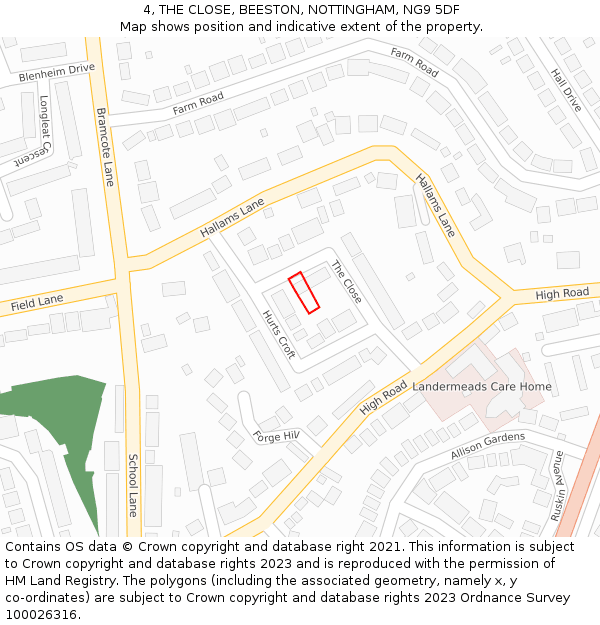 4, THE CLOSE, BEESTON, NOTTINGHAM, NG9 5DF: Location map and indicative extent of plot