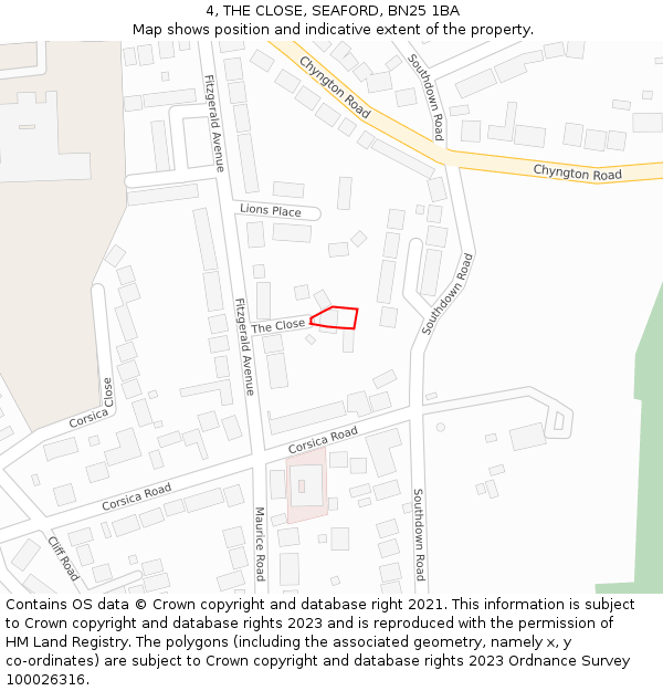4, THE CLOSE, SEAFORD, BN25 1BA: Location map and indicative extent of plot