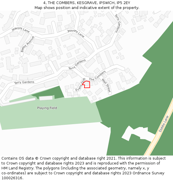 4, THE COMBERS, KESGRAVE, IPSWICH, IP5 2EY: Location map and indicative extent of plot