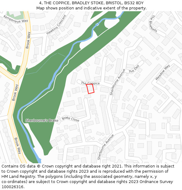 4, THE COPPICE, BRADLEY STOKE, BRISTOL, BS32 8DY: Location map and indicative extent of plot