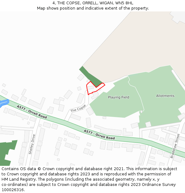 4, THE COPSE, ORRELL, WIGAN, WN5 8HL: Location map and indicative extent of plot