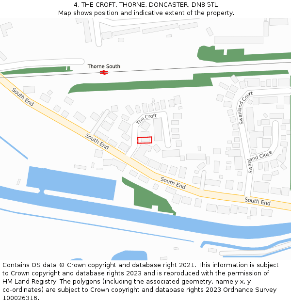 4, THE CROFT, THORNE, DONCASTER, DN8 5TL: Location map and indicative extent of plot