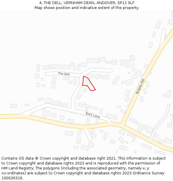 4, THE DELL, VERNHAM DEAN, ANDOVER, SP11 0LF: Location map and indicative extent of plot