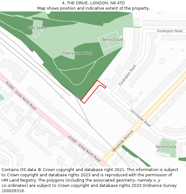 4, THE DRIVE, LONDON, N6 4TD: Location map and indicative extent of plot