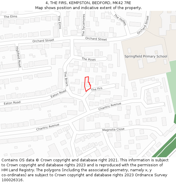 4, THE FIRS, KEMPSTON, BEDFORD, MK42 7RE: Location map and indicative extent of plot