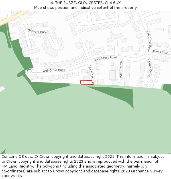 4, THE FURZE, GLOUCESTER, GL4 6UX: Location map and indicative extent of plot