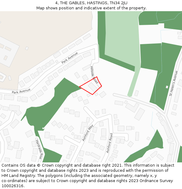 4, THE GABLES, HASTINGS, TN34 2JU: Location map and indicative extent of plot