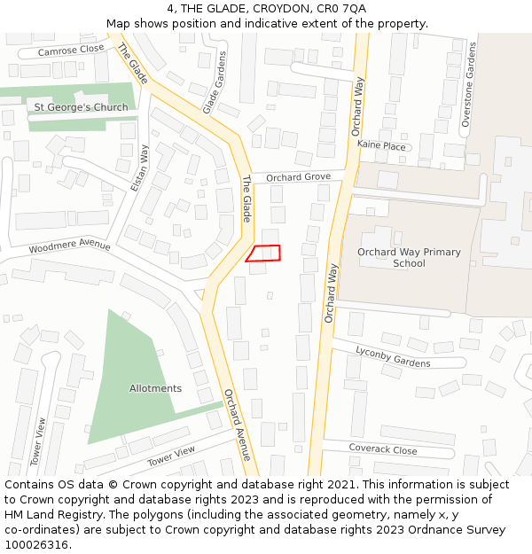 4, THE GLADE, CROYDON, CR0 7QA: Location map and indicative extent of plot