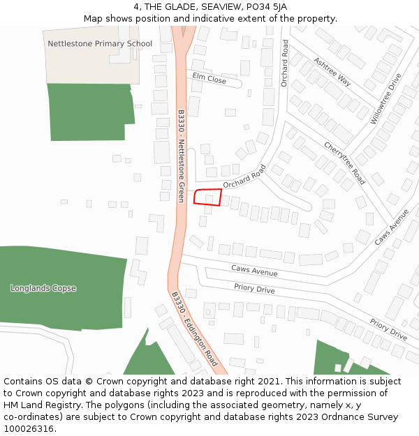 4, THE GLADE, SEAVIEW, PO34 5JA: Location map and indicative extent of plot