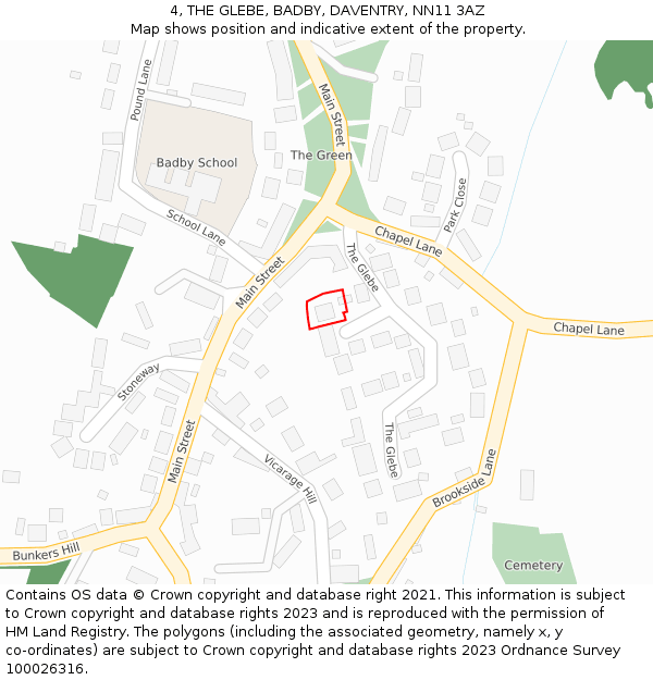 4, THE GLEBE, BADBY, DAVENTRY, NN11 3AZ: Location map and indicative extent of plot