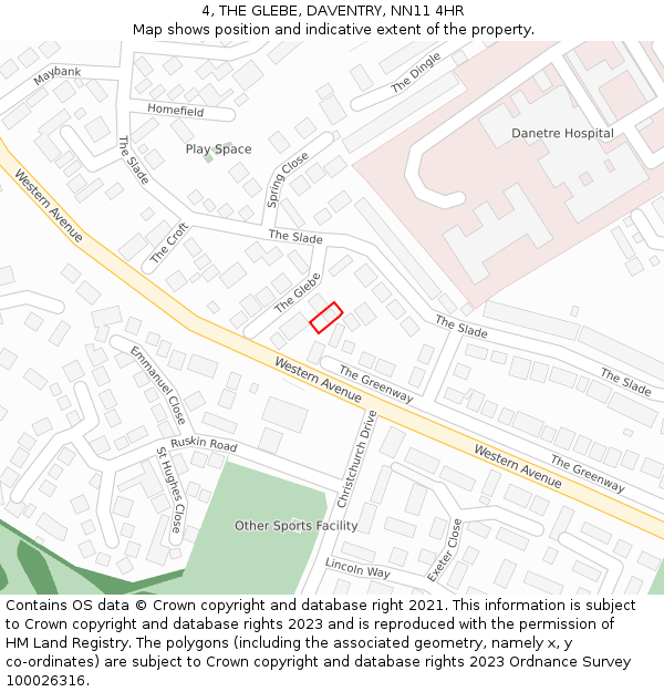 4, THE GLEBE, DAVENTRY, NN11 4HR: Location map and indicative extent of plot