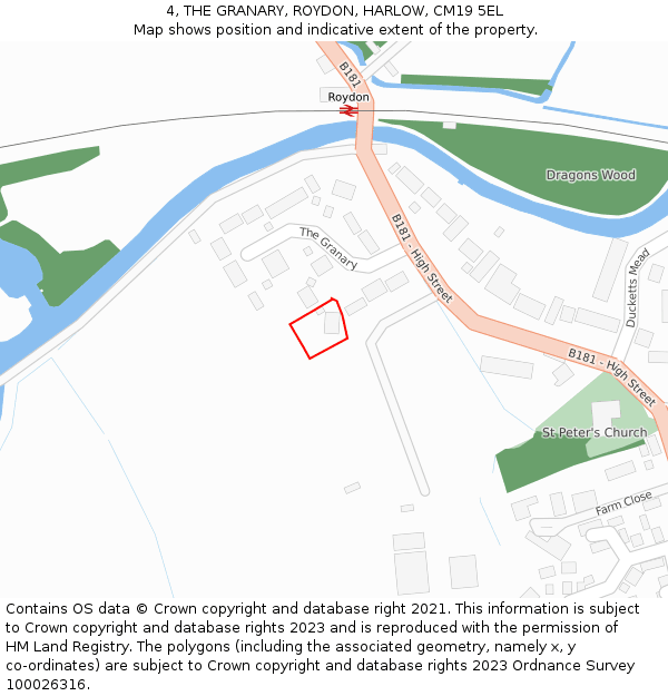 4, THE GRANARY, ROYDON, HARLOW, CM19 5EL: Location map and indicative extent of plot