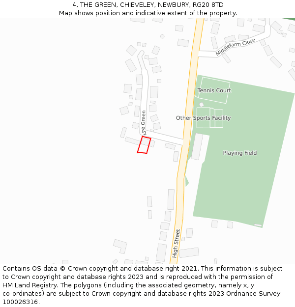 4, THE GREEN, CHIEVELEY, NEWBURY, RG20 8TD: Location map and indicative extent of plot