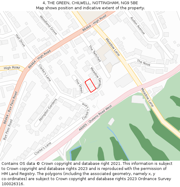 4, THE GREEN, CHILWELL, NOTTINGHAM, NG9 5BE: Location map and indicative extent of plot