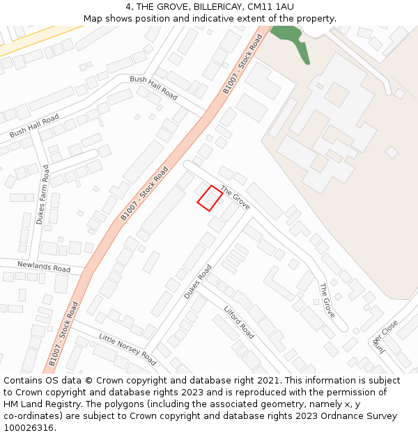 4, THE GROVE, BILLERICAY, CM11 1AU: Location map and indicative extent of plot
