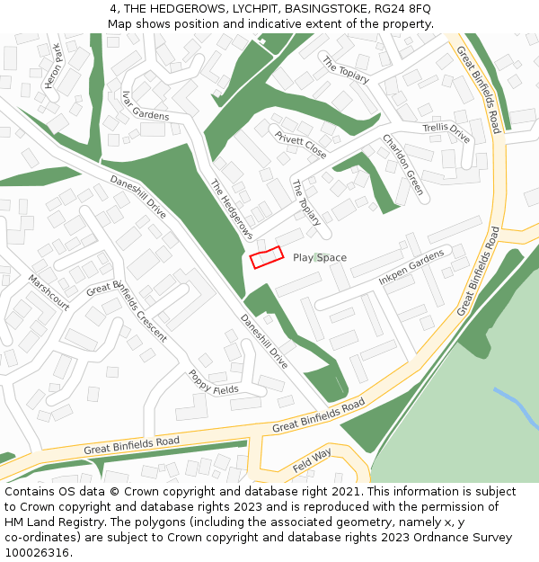4, THE HEDGEROWS, LYCHPIT, BASINGSTOKE, RG24 8FQ: Location map and indicative extent of plot