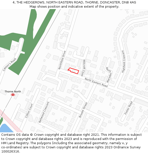 4, THE HEDGEROWS, NORTH EASTERN ROAD, THORNE, DONCASTER, DN8 4AS: Location map and indicative extent of plot
