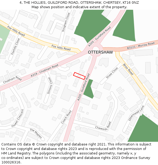 4, THE HOLLIES, GUILDFORD ROAD, OTTERSHAW, CHERTSEY, KT16 0NZ: Location map and indicative extent of plot