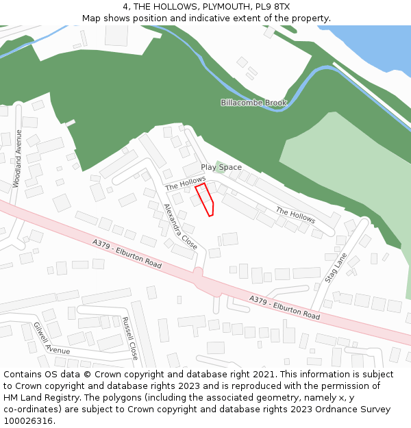 4, THE HOLLOWS, PLYMOUTH, PL9 8TX: Location map and indicative extent of plot