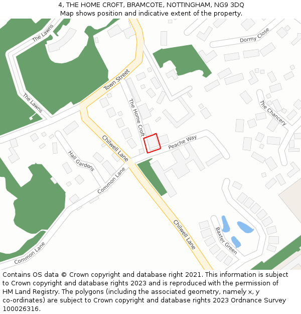 4, THE HOME CROFT, BRAMCOTE, NOTTINGHAM, NG9 3DQ: Location map and indicative extent of plot