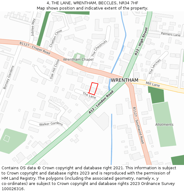 4, THE LANE, WRENTHAM, BECCLES, NR34 7HF: Location map and indicative extent of plot