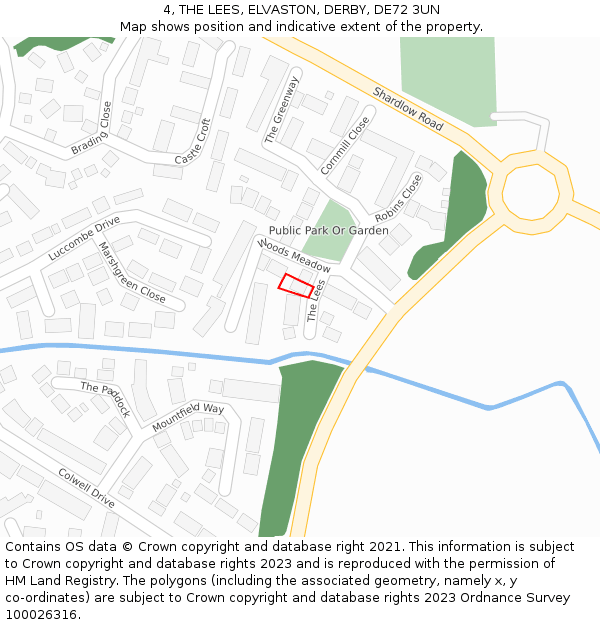 4, THE LEES, ELVASTON, DERBY, DE72 3UN: Location map and indicative extent of plot