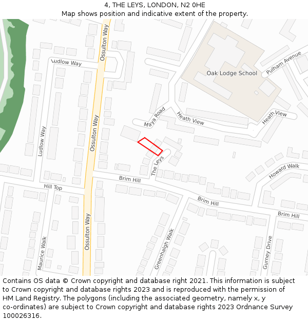 4, THE LEYS, LONDON, N2 0HE: Location map and indicative extent of plot