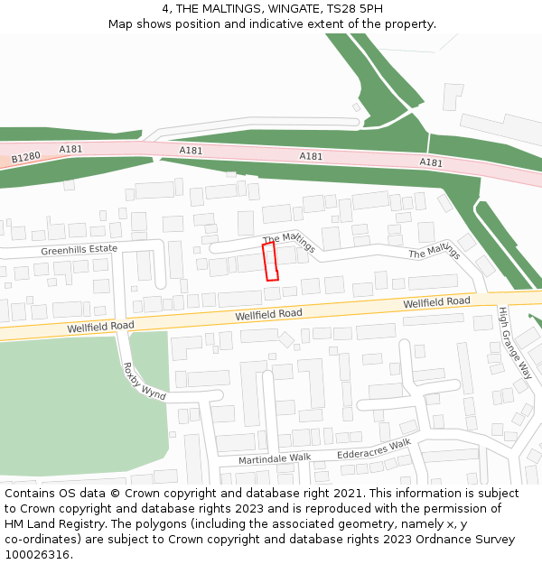 4, THE MALTINGS, WINGATE, TS28 5PH: Location map and indicative extent of plot