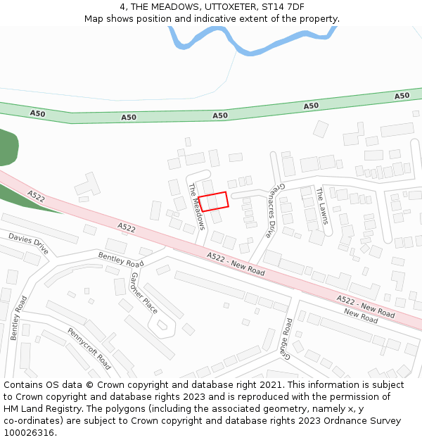 4, THE MEADOWS, UTTOXETER, ST14 7DF: Location map and indicative extent of plot
