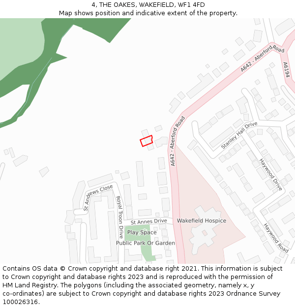 4, THE OAKES, WAKEFIELD, WF1 4FD: Location map and indicative extent of plot