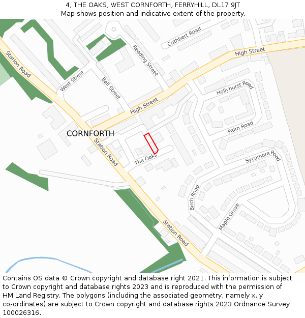 4, THE OAKS, WEST CORNFORTH, FERRYHILL, DL17 9JT: Location map and indicative extent of plot