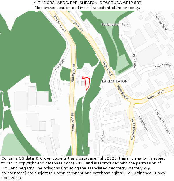 4, THE ORCHARDS, EARLSHEATON, DEWSBURY, WF12 8BP: Location map and indicative extent of plot
