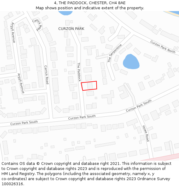 4, THE PADDOCK, CHESTER, CH4 8AE: Location map and indicative extent of plot