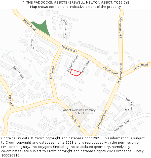 4, THE PADDOCKS, ABBOTSKERSWELL, NEWTON ABBOT, TQ12 5YE: Location map and indicative extent of plot